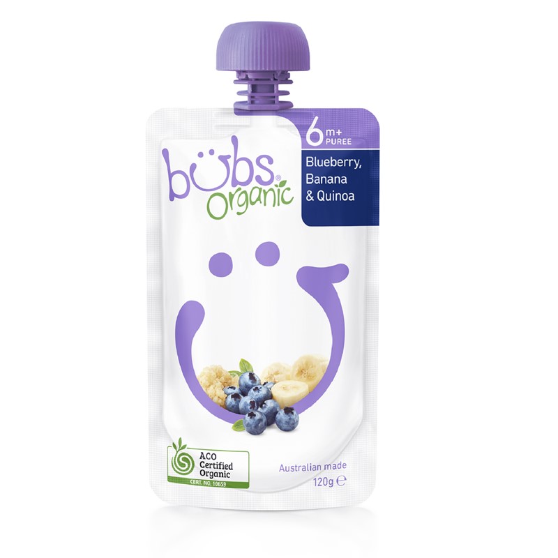 【免费送】Bubs 贝儿 有机婴儿辅食 蓝莓+香蕉+藜麦水果泥 6个月+ 120g（保质期2021/02/27）原价$1.95