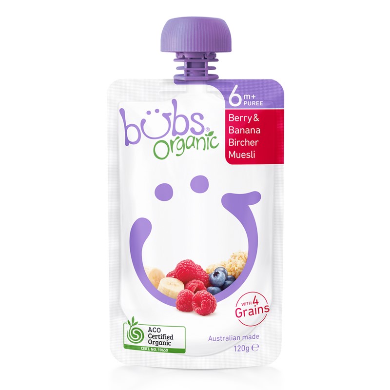 Bubs 有机婴儿辅食树莓香蕉麦片泥（6个月+）120g【日期2020-02-12】