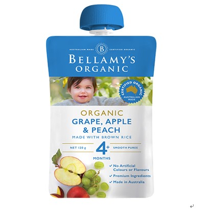 Bellamy's 贝拉米有机水蜜桃苹果葡萄水果泥 4月+ 120g