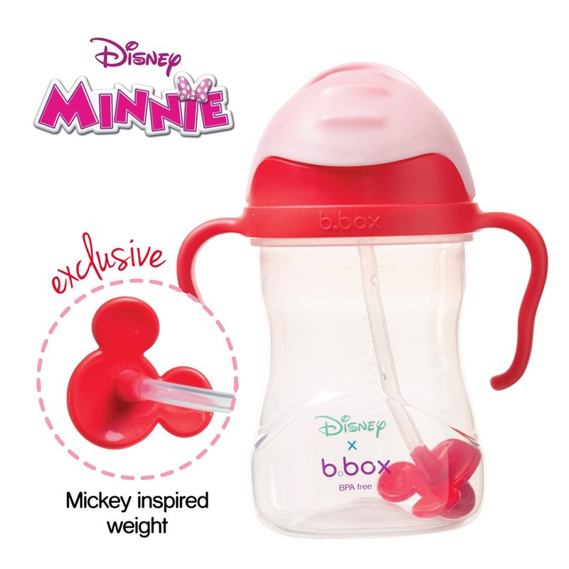 B.BOX 限量迪士尼系列-米妮款 婴幼儿重力球吸管杯 防漏 240ml 红粉色