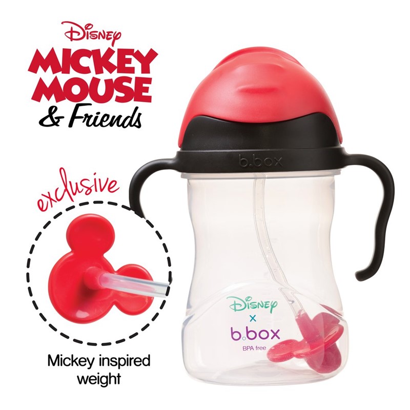 B.BOX 限量迪士尼系列-米奇款 婴幼儿重力球吸管杯 防漏 240ml 黑红色