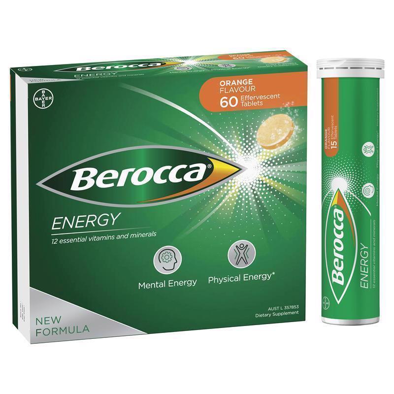 拜耳 Berocca 复合维生素能量泡腾片 橙子味60粒 补充维B维C