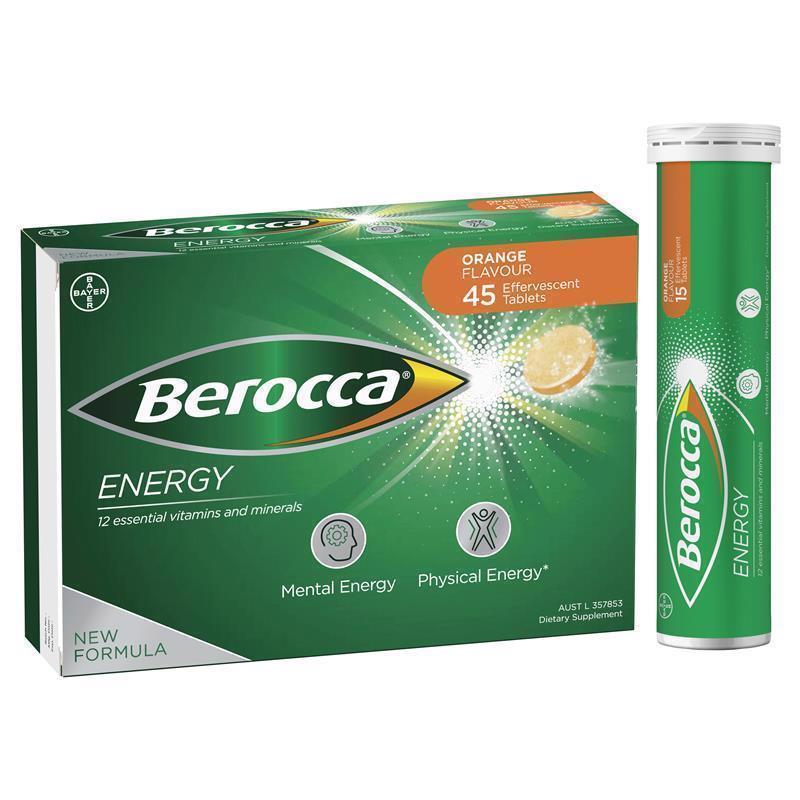 拜耳 Berocca 复合维生素能量泡腾片 橙子味45粒 补充维B维C