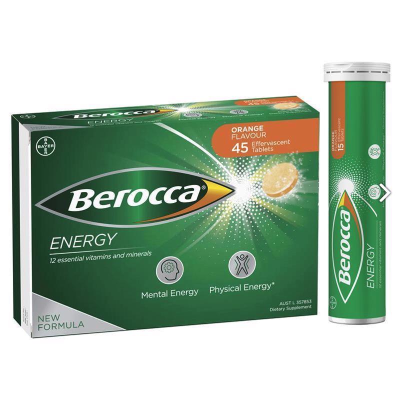 【品牌活动三件包邮】拜耳 Berocca 复合维生素能量泡腾片 橙子味45粒 补充维B维C